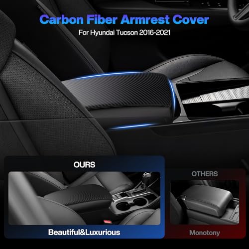 Autorder Center Console Cover for 2016-2019 2020 2021 Hyundai Tucson Accessories Carbon Fiber Armrest Cover Waterproof Anti-Scratch Center Console Armrest Protector Pad