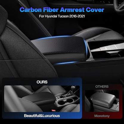 Autorder Center Console Cover for 2016-2019 2020 2021 Hyundai Tucson Accessories Carbon Fiber Armrest Cover Waterproof Anti-Scratch Center Console Armrest Protector Pad