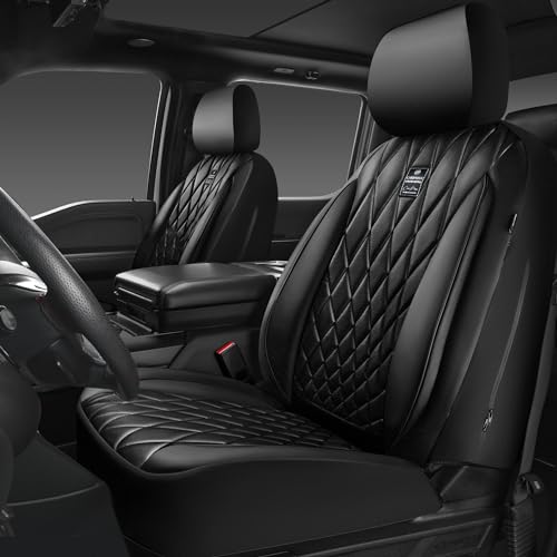 CAR PASS Piping Luxury Faux PU Leather Two Front Car Seat Covers, Waterproof Anti Slip Seat Covers Compatible with Front Seat Armrests,Universal Fit for Suvs,Vans,Trucks, Airbag Compatible(All Black) - color: All Black, size: Two Front