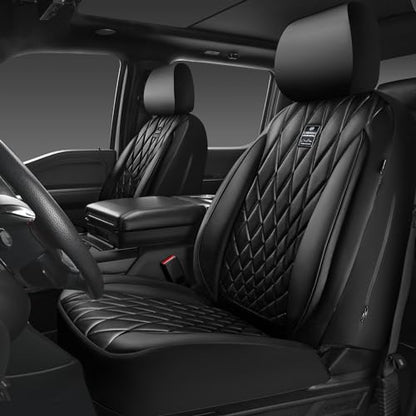 CAR PASS Piping Luxury Faux PU Leather Two Front Car Seat Covers, Waterproof Anti Slip Seat Covers Compatible with Front Seat Armrests,Universal Fit for Suvs,Vans,Trucks, Airbag Compatible(All Black) - color: All Black, size: Two Front