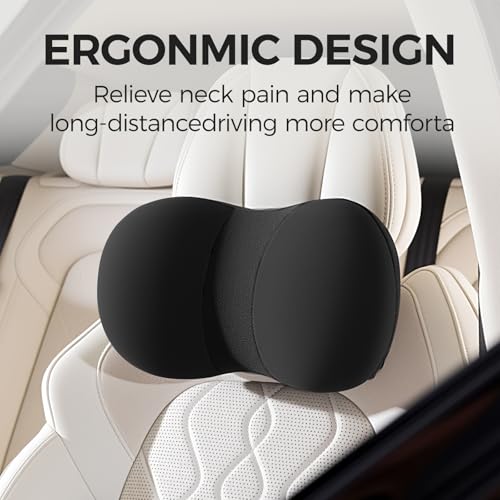 BABUR Car Headrest Pillow, 100% Memory Foam Softness Neck Support Pillow, Universal Fit Head Rest Travel Pillow for Pain Relief While Driving, Breathable Washable Cotton Fabric (Black) - color: Black