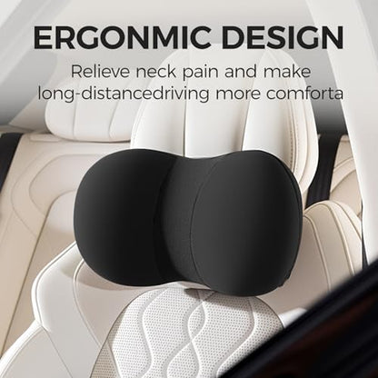 BABUR Car Headrest Pillow, 100% Memory Foam Softness Neck Support Pillow, Universal Fit Head Rest Travel Pillow for Pain Relief While Driving, Breathable Washable Cotton Fabric (Black) - color: Black