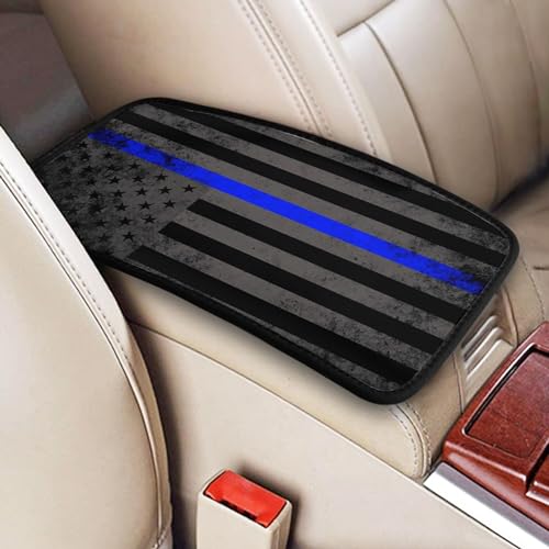 Unique American Flag Center Console Pad, Auto Armrest Seat Box Cover for Men Women, Universal Cushion Protector Pad, Patriotic Car Interior Protection Accessories for Most Vehicle - color: Unique Thin Blue Line Usa Flag