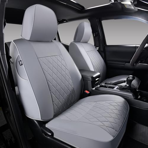 Coverado Tacoma Leather Seat Covers, Front Car Seat Covers Custom Fit for 2016-2023 Toyota Tacoma Double & Crew Cab, Covers Seat Protector for Tacoma Accessories (Gray) - color: Gray, size: Front（2016-2023）
