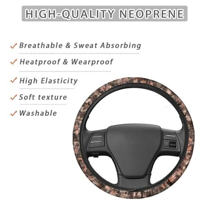 Camo Car Steering Wheel Cover for Men Branch Print Steering Wheel Covers with Elastic Edge Washable Automotive Accessories 15 Inch Gift for Holiday - color: Camo Branch Print