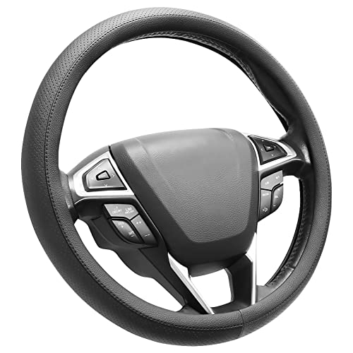 SEG Direct Black Car Steering Wheel Cover Medium Size 14.5-15 inch (37-39 cm), Breathable Microfiber Leather - color: Breathable Pores, size: Standard size[14 1/2''-15'']