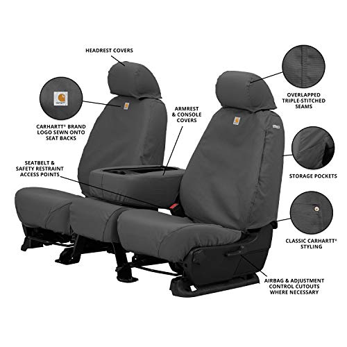 Covercraft Carhartt SeatSaver Custom Seat Covers | Fits 2015-2018 Ford F-150 Crew Cab | 2nd Row 60/40 Bench Seat, Duck Weave Gravel