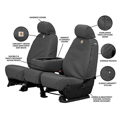 Covercraft Carhartt SeatSaver Custom Seat Covers | Fits 2015-2018 Ford F-150 Crew Cab | 2nd Row 60/40 Bench Seat, Duck Weave Gravel