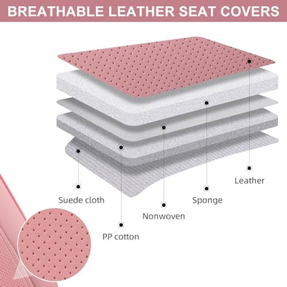 TIEHESYT Car Seat Covers Full Set, Breathable Leather Automotive Front and Rear Seat Covers, Car Seat Protectors Full Set, Compatible with Most Vehicles, SUV (Cute Pink, Front Pair and Rear) - color: Cute Pink, size: Front Pair and Rear Headrestless