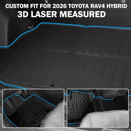 All Weather Floor Mats & Cargo Liner Set for Toyota RAV4 Hybrid 2026(Not for Limited with Subwoofer), TPE Custom Fit Floor Liners with Cargo Mat & Backrest Cover, Full Coverage Interior Protection - size: for rav4 2026+