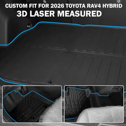 All Weather Floor Mats & Cargo Liner Set for Toyota RAV4 Hybrid 2026(Not for Limited with Subwoofer), TPE Custom Fit Floor Liners with Cargo Mat & Backrest Cover, Full Coverage Interior Protection - size: for rav4 2026+