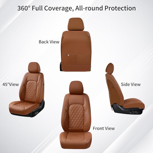 Huidasource Fit for Brown Chevy Silverado Seat Covers, GMC Sierra Seat Covers, Thickened Nappa Leather Truck Seat Cover 2007-2013&2019-2025 1500, 2020-2025 2500HD 3500HD Crew Double Extended Cab - color: Brown, size: Full Set 2007-2013&2019-2025 (Flat Ben