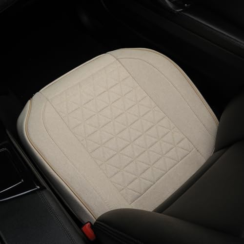West Llama Linen Front Car Seat Cover Protector Anti-Slip Bottom Seat Cover Fits 95% of Vehicles,Wrapping Around The Bottom,Triangular Pattern(Beige-1Pcs) - color: Triangular Pattern-Beige, size: 1 Piece Linen