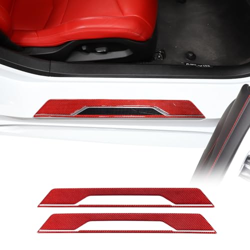 Daeiclru Car Door Sill Protector, Real Carbon Fiber Inner Door Sill Cover Scuff Plate Trim Sticker Compatible with Corvette C8 Stingray Z06 Z51 2020-2024, Door Sill Guard Trim Accessories (Red) - color: Red