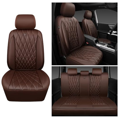 CAR PASS Piping Luxury Faux Leather Seat Covers Full Set, 5 Seats Anti-Slip Waterproof Seat Covers Compatible with Front Armrests, Universal Fit for Suvs,Vans,Trucks,Airbag Compatible, Pure Brown - color: Pure Brown, size: Full Set