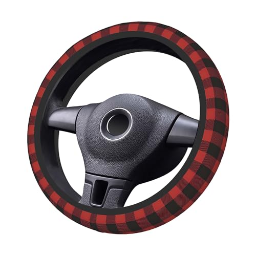 Red Buffalo Plaid Steering Wheel Cover for Men Women Auto Accessories Universal 15 Inch Anti-Slip Breathable Car Wheel Protector Covers - color: Rustic Red Black Buffalo Check Plaid Pattern