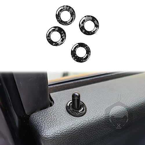 4Pcs Window Door Lock Pin Button Switch Frame Trim Cover Ring Interior Carbon Fiber Decoration CF Sticker Compatible with Ford F150 F-150 Raptor 2017 2018 2019 2020 Black - color: Black 30