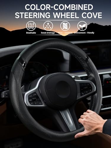 Cxtiy Universal 15.5-16 Inch Steering Wheel Cover – Non-Slip Microfiber Leather, Easy Install, Thickened Grip, All-Season Comfort for Cars & Trucks (Black, 15.5"-16") - color: Black