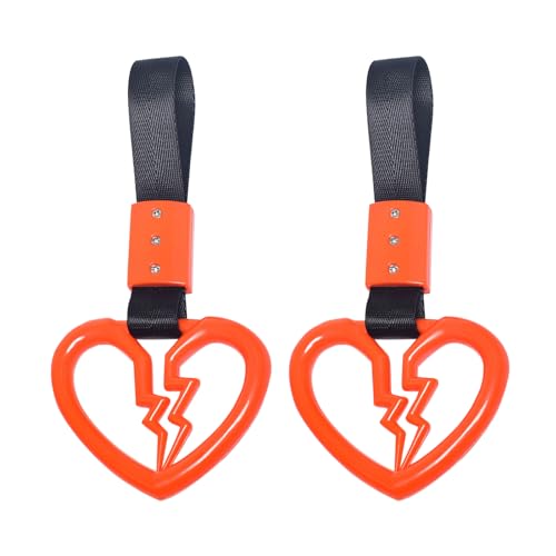 2 PCS Broken Heart Shaped Car Handle Straps Hang Ring Rear Bumper Warning Ring Decorative Subway Train Bus Handle Hand Strap Drift for Car (Orange) - color: Orange