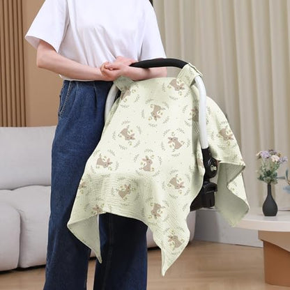 100% Muslin Cotton Car Seat Cover Baby, Carseat Canopy Cover, Universal Fit Stroller Covers for Boys and Girls (Cute Rabbit) - color: cute rabbit