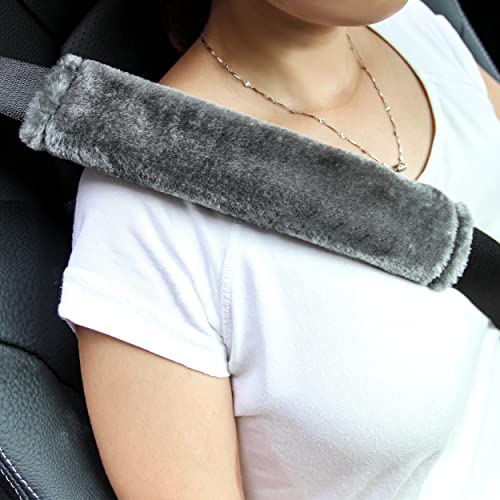 Soft Faux Fur Universal Fit Seatbelt Cover Car Truck SUV Airplane Seat Belt Shoulder Pad for Carmera Backpack Straps Neck Cushion Protector 2 Pack 10.5in Dark Gray - color: Dark Gray, size: 10.5in 2pack