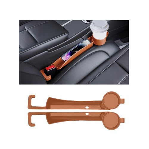 2PCS Car Seat Gap Filler, Soft Carbon Fiber Vehicle Between Seat and Console Organizer with Cup Holder, Prevent Falling Automotive Interior Chair Gap Plug, Universal Fit (Orange) - color: Orange