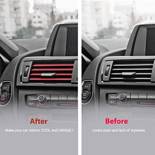 OBVIS 20 Pcs RED Car Vent Outlet Trim Strip Chrome PVC Car Air Conditioner Vent Outlet Decoration Decorating Strip Interior Accessories DIY
