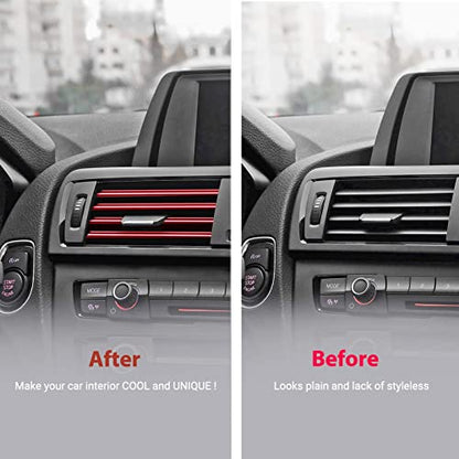 OBVIS 20 Pcs RED Car Vent Outlet Trim Strip Chrome PVC Car Air Conditioner Vent Outlet Decoration Decorating Strip Interior Accessories DIY