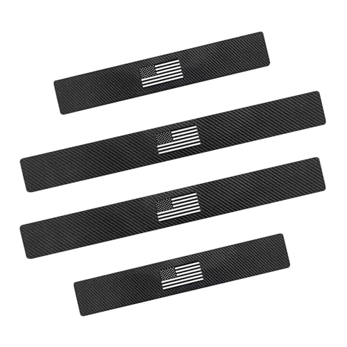 4PCS Car Door Sill Protectors, Scratch-resistant & Anti-slip Vehicle Sill Guards, Carbon Fiber American Flag Welcome Step Decals Decoration, for Most Sedans, Trucks, SUV Trunks (Black)