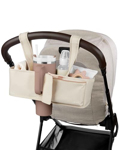 Skip Hop Ultimate Stroller Organizer Universal Fit with Adjustable Straps, Magnetic Flaps and Convertible Design that fits 40 oz. Tumblers, Oat - color: Oat