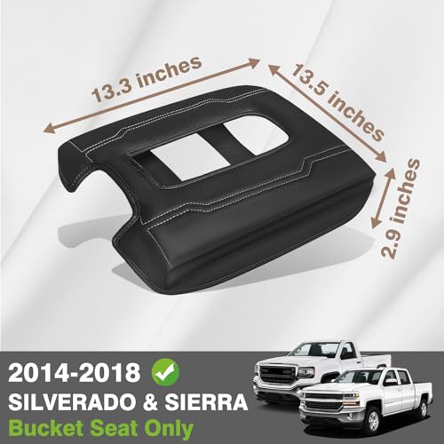 Center Console Armrest Cover Fit for Chevy Silverado & GMC Sierra 1500 2500 3500 2014-2018 Tahoe/Yukon/Suburban 2015-2020, Comfort Armrest Pad Console Lid Cushion Extra Thick(Bucket Seat) - size: 1) 14-18 |Silverado & Sierra| Bucket Seat, +Thick