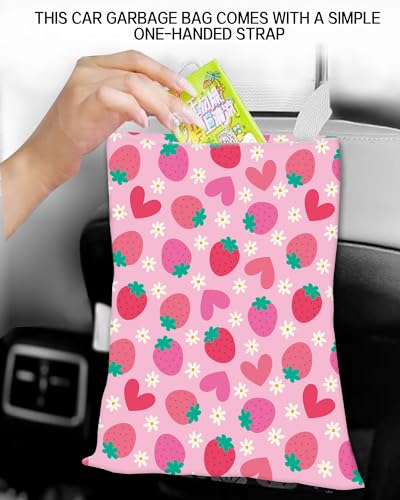 Car Garbage Can, Hanging Car Trash Can for Back Seat Organizer, Cute Strawberry Pattern - color: Cute Strawberry