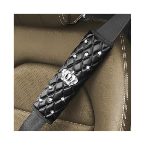Mandark Bling Car Seatbelt Cover, 2PCS Rhinestones Crown Vehicle Seat Belt Strap Cushion Pad, Diamond Automotive Interior Shoulder Neck Harness Protector Accessories, Universal Fit(Black) - color: Black, size: Style B