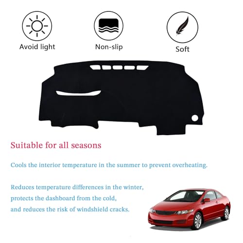 Dashboard Cover Suitable for Honda Civic 2006 2007 2008 2009 2010 2011 Car Dashboard Cover Sun Visor Mat Non-Slip Polyester Dashboard Accessories (Black) - size: 2006-2011 For Honda Civic