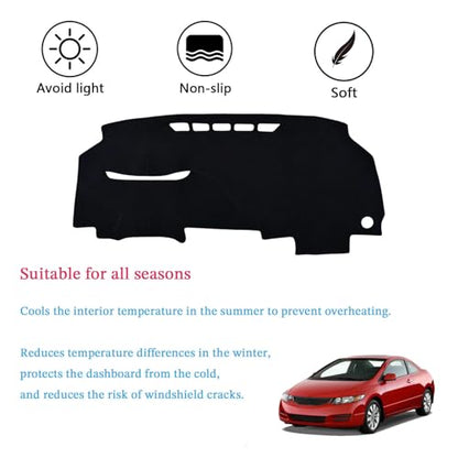 Dashboard Cover Suitable for Honda Civic 2006 2007 2008 2009 2010 2011 Car Dashboard Cover Sun Visor Mat Non-Slip Polyester Dashboard Accessories (Black) - size: 2006-2011 For Honda Civic