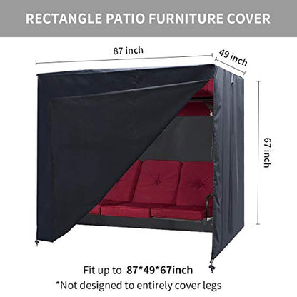 Outdoor Swing Cover 3 Triple Seater Hammock Cover Garden Swing Cover Garden Hammock Glider Chair Cover Patio Furniture Cover UV Resistant Swing Canopy Cover All Weather Protection(87*49*67inch)Black - color: Black, size: 87L x 49W x 67H inch