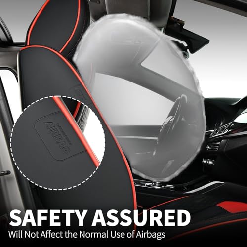 Car Seat Covers Front Set, Black Car Seat Cover, Breathable Premium Leather Seat Covers, Automotive Vehicle Seat Covers for Cars Trucks Vans SUVs Sedans (Black&red line) - color: New Black&red line, size: Frontpair
