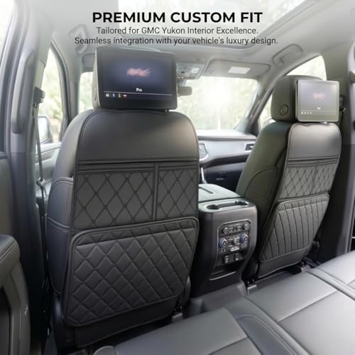 Seat Back Protector for 2021-2025 Cadillac Escalade, GMC Yukon, Chevy Tahoe & Suburban, PU Leather Kick Mats Backseat Protector with Organizer Pocket, Waterproof Rear Seat Cover - 2PCS