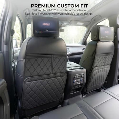 Seat Back Protector for 2021-2025 Cadillac Escalade, GMC Yukon, Chevy Tahoe & Suburban, PU Leather Kick Mats Backseat Protector with Organizer Pocket, Waterproof Rear Seat Cover - 2PCS