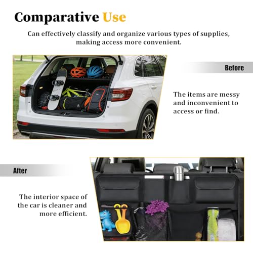 Car Trunk Organizer, Large Capacity Hanging Collapsible Vehicle Backseat Storage Bag with 8 Pocket, Foldable Automotive Trunk Organizer Bag for Travel, Universal for Sedan MPV SUV