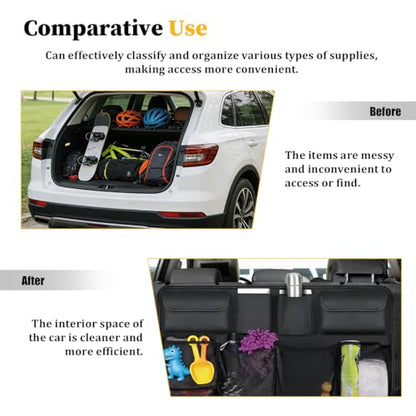 Car Trunk Organizer, Large Capacity Hanging Collapsible Vehicle Backseat Storage Bag with 8 Pocket, Foldable Automotive Trunk Organizer Bag for Travel, Universal for Sedan MPV SUV