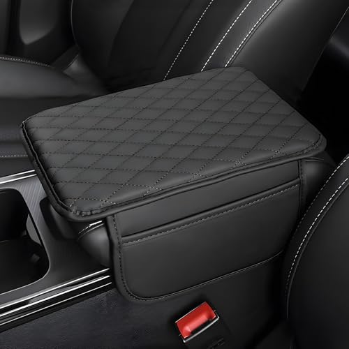 Car Center Console Cover with 2 Storage Pockets, Waterproof PU Leather Car Armrest Cover Cushion, Universal Car Armrest Seat Box Pad Car Interior Accessories for Most Vehicle (Black) - color: Black