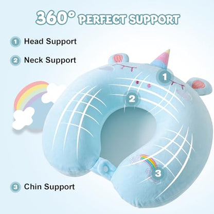 Cirorld Travel Pillow for Kids Adult Cute Neck Pillow for Traveling Memory Foam Airplane Pillow Sleep Mask Animal Flight Pillow Head Rest Neck Support for Cars Long Flights (Blue, 3-8 Y/O)