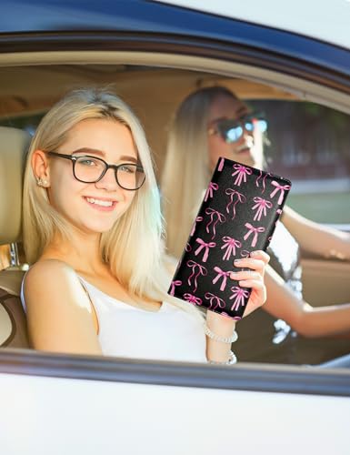 Mymazn Car Registration and Insurance Holder, PU Leather Glove Box Car Organizer with Magnetic Closure, Car Document Holder for Driver's License & Essential Documents (Pink Bow) - color: Pink Bow