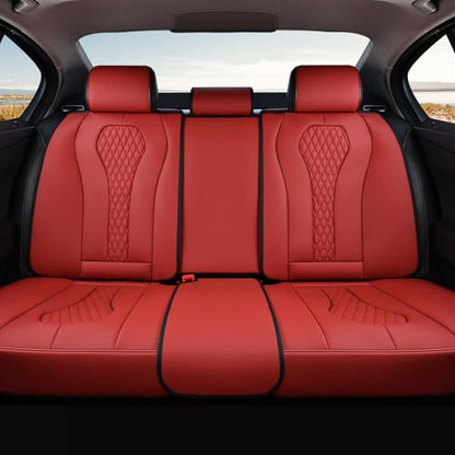 Coverado Car Seat Covers, Rear Car Seat Cover, 3-Pieces Leather Seat Cover, Red Car Seat Cushion, Luxury Seat Cover Seat Protector Universal Fit Most Cars - color: Red