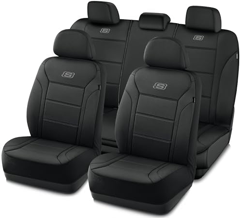 Skechers Memory Foam Car Seat Covers, Lycra Fabric Seat Covers, Seat Cover Full Sets Airbag Compatible, Automotive Comfort Protection for Most Cars, Trucks, SUVs, Black - color: Black, size: Full Set