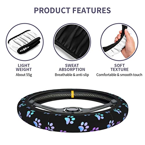 Paw Prints Steering Wheel Cover for Women Men, 15 Inches Purple Galaxy Neoprene Anti-Slip Cute Universal Car Steering Wheel Grip Wrap Car Accessories Protective Case Cover for Vehicle Truck SUV - color: Blue Purple Galaxy Paw Prints