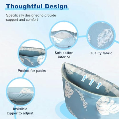 supregear Abdominal Seatbelt Pillow, Soft Smooth Cover Seatbelt Cushion with Hot/Cold Pack Pocket for Gentle Comfort and Pressure Relief During Travel or Recovery (Blue Monstera Pattern) - color: Blue Monstera Pattern (Smooth Cover)