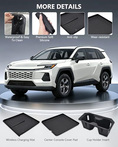 3PCS for 2026 Toyota RAV4 Interior Accessories, Console Organizer Mat, Cup Holder Insert & Wireless Charging Pad Silicone Liner, Anti-Slip Protection (Not for Limited) - size: 3PC For RAV4 2026