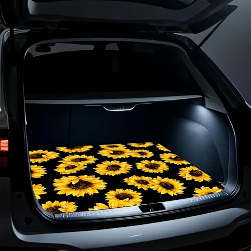 Universal Car Trunk Mat 29" x 39", All Weather Trunk Protection Cargo Liner, Durable Cargo Mat Rear Trunk Liner, Vehicle Interior Accessories Suitable for Most Car (Yellow Sunflower, 29" x 39") - color: Yellow Sunflower